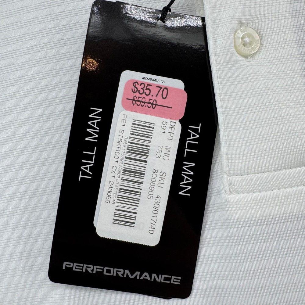 Roundtree & Yorke Polo Shirt Mens 2XT White Performance Short Sleeve Striped - Picture 6 of 9